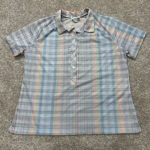 Vintage Shaker Sport Polo Shirt Mens 44 Blue Plaid Short Sleeve Casual Summer